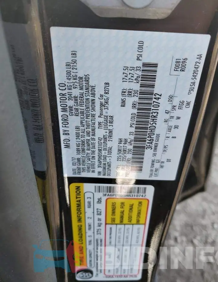 3FA6P0HD5HR310742 Photo# 12