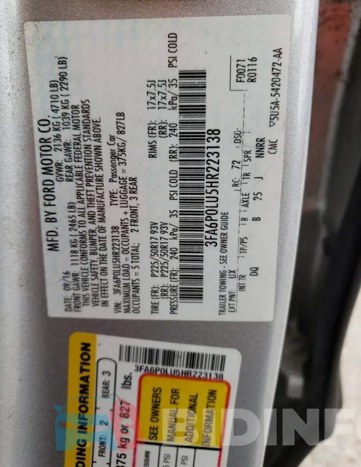 3FA6P0LU5HR223138 Photo# 12