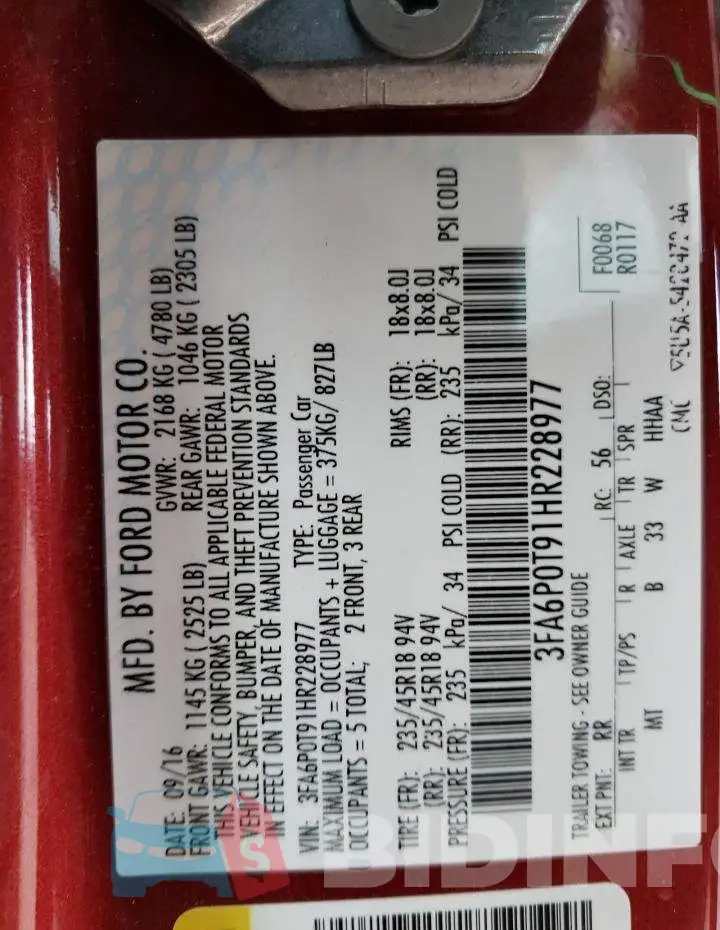 3FA6P0T91HR228977 Photo# 13