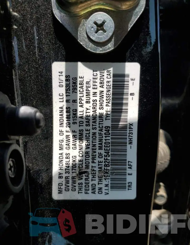 19XFB2F54EE011049 Photo# 12