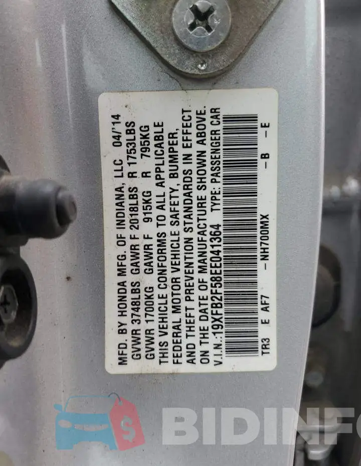 19XFB2F58EE041364 Photo# 13