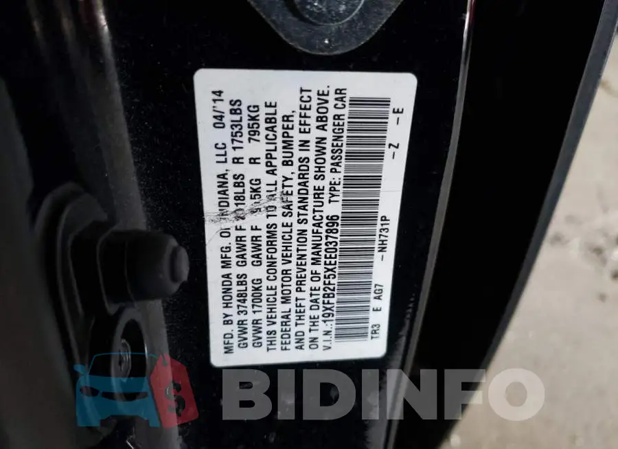 19XFB2F5XEE037896 Photo# 13