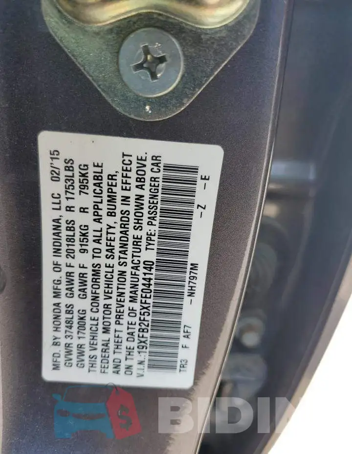 19XFB2F5XFE044140 Photo# 12