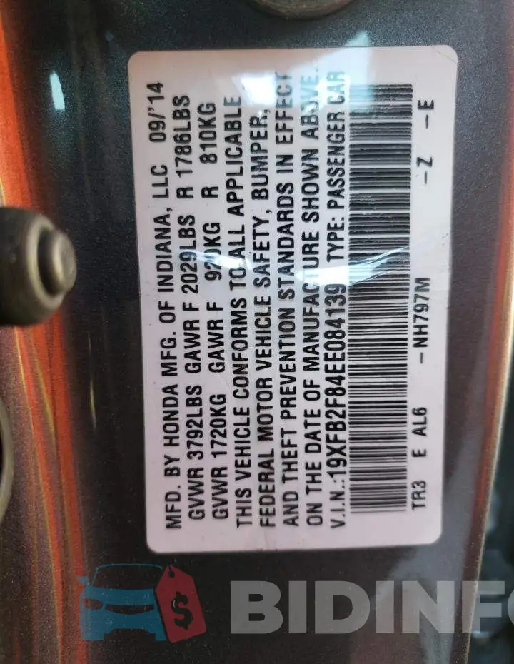 19XFB2F84EE084139 Photo# 12