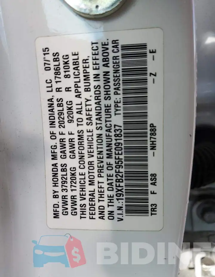 19XFB2F95FE091837 Photo# 13