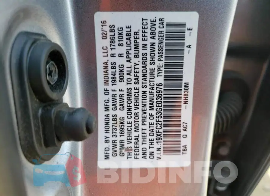 19XFC2F53GE036976 Photo# 12