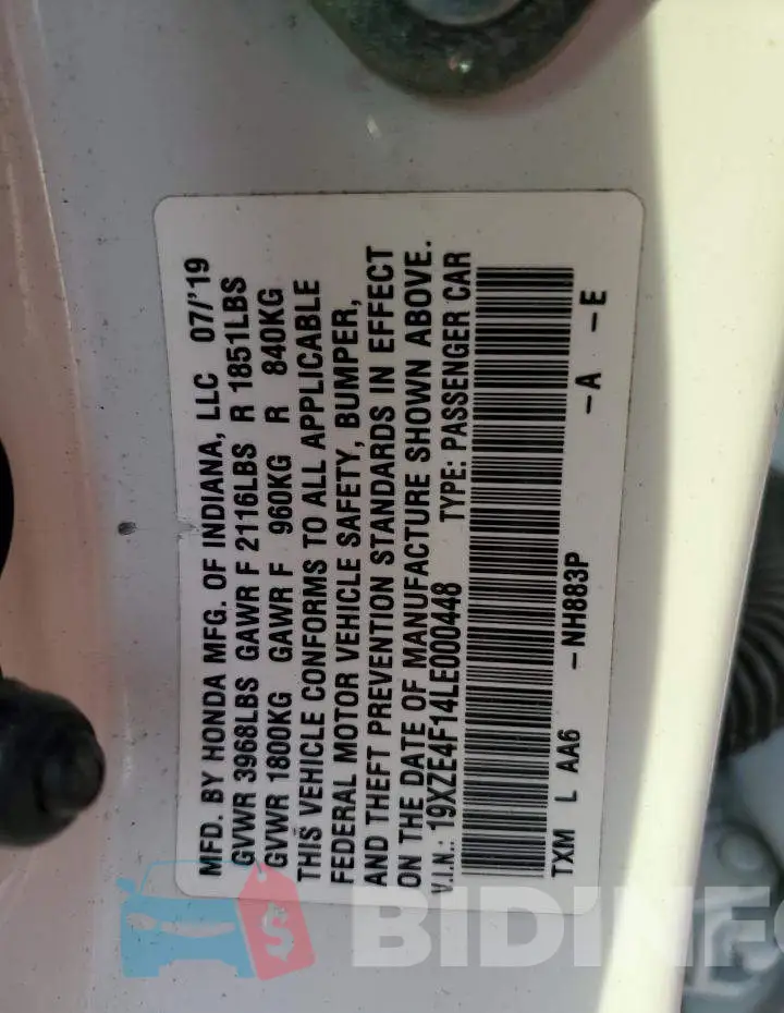 19XZE4F14LE000448 Photo# 12