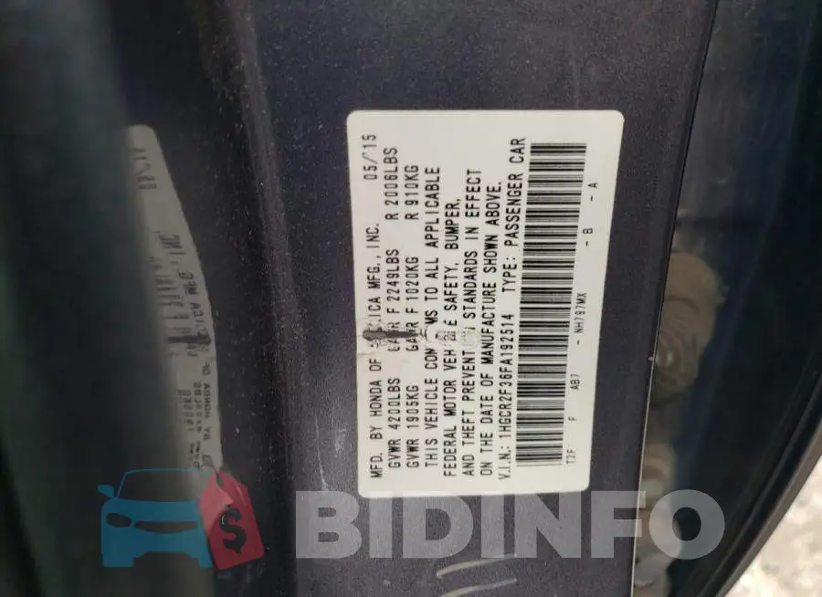1HGCR2F36FA192514 Photo# 12