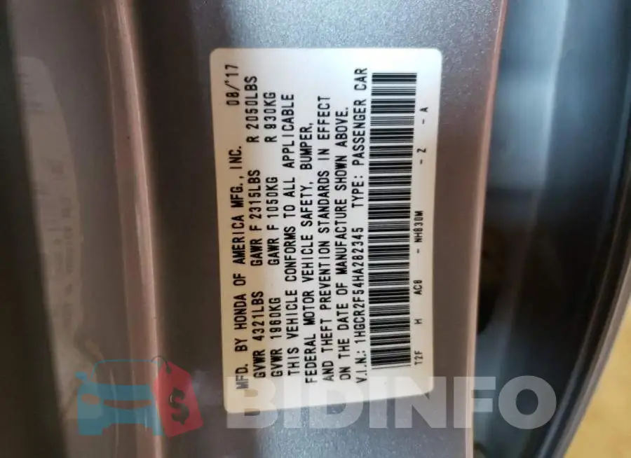 1HGCR2F54HA282345 Photo# 12