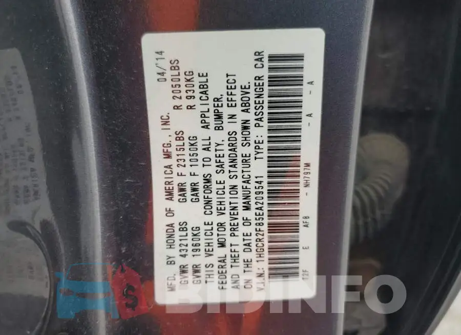 1HGCR2F85EA209541 Photo# 12