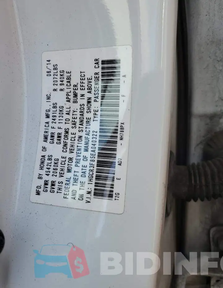 1HGCR3F85EA040322 Photo# 12