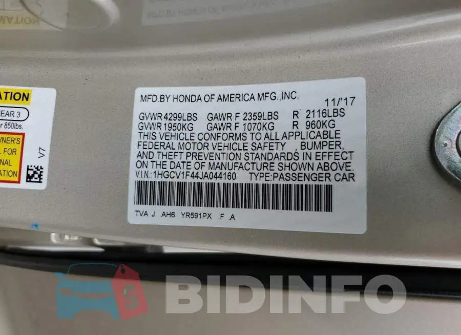 1HGCV1F44JA044160 Photo# 12