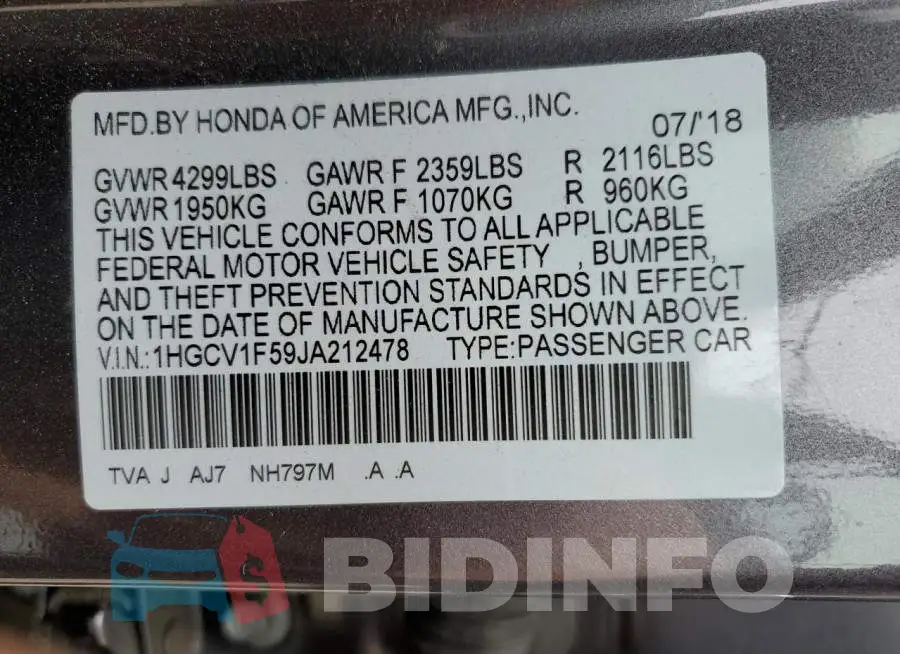 1HGCV1F59JA212478 Photo# 13