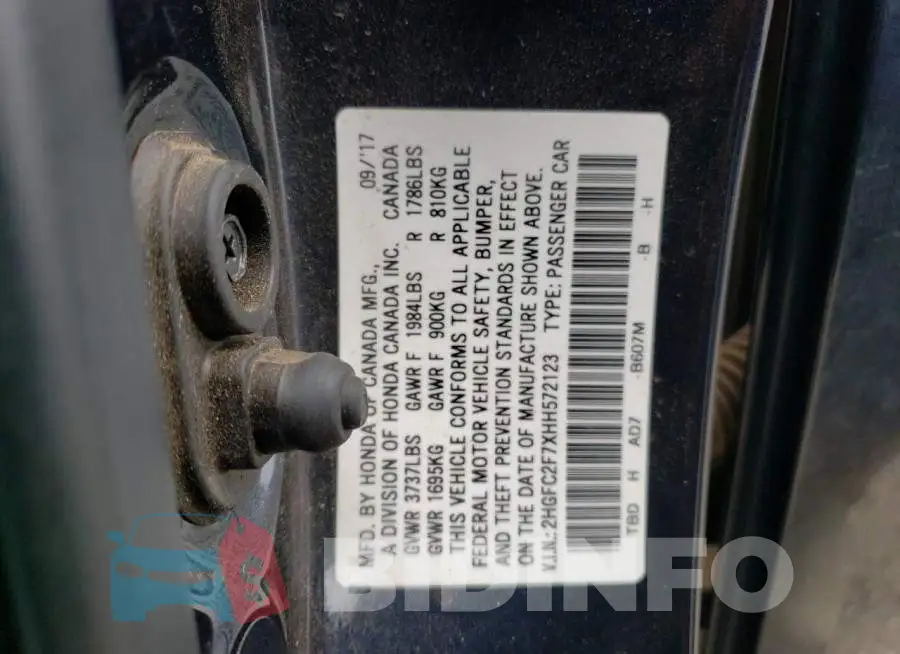 2HGFC2F7XHH572123 Photo# 12