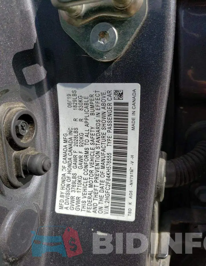 2HGFC2F84KH576555 Photo# 12