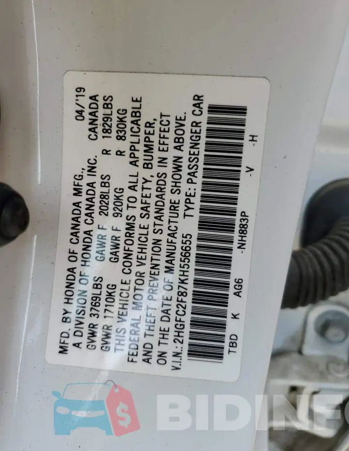 2HGFC2F87KH556655 Photo# 12