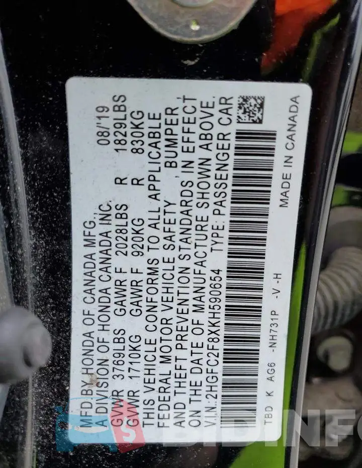 2HGFC2F8XKH590654 Photo# 12