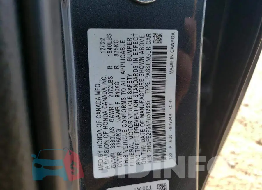 2HGFE2F54PH512667 Photo# 12