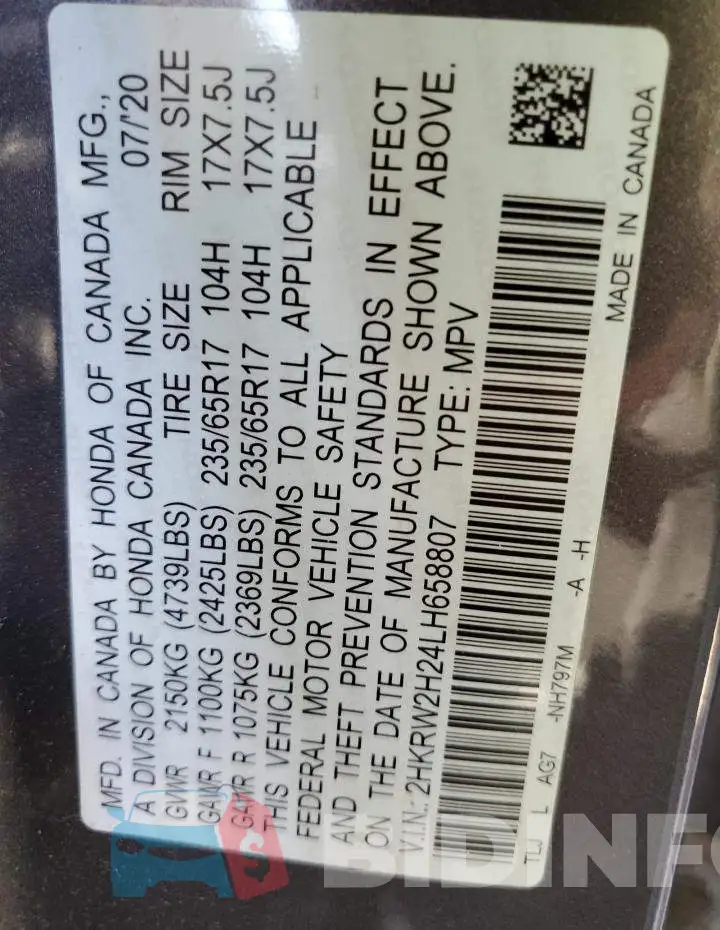 2HKRW2H24LH658807 Photo# 14