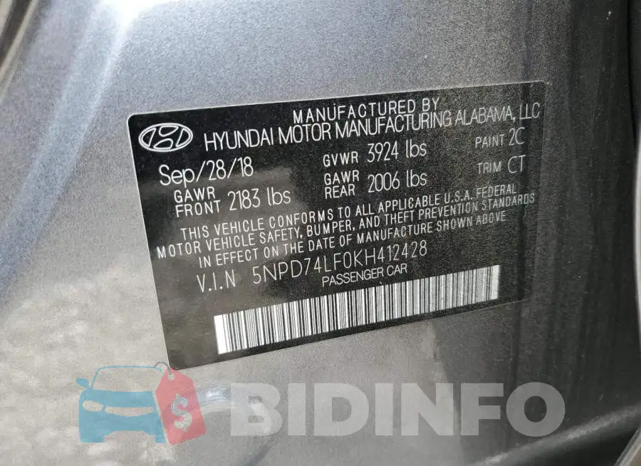 5NPD74LF0KH412428 Photo# 12