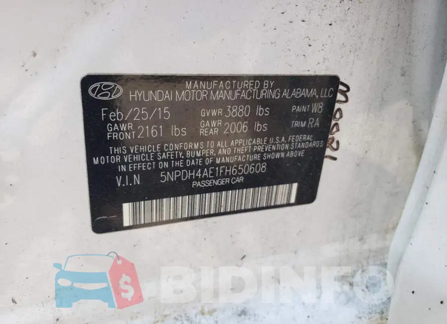 5NPDH4AE1FH650608 Photo# 12