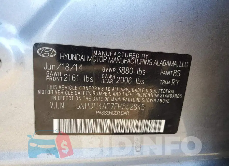 5NPDH4AE7FH552845 Photo# 12