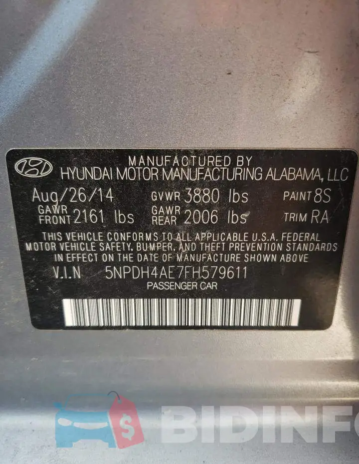 5NPDH4AE7FH579611 Photo# 13