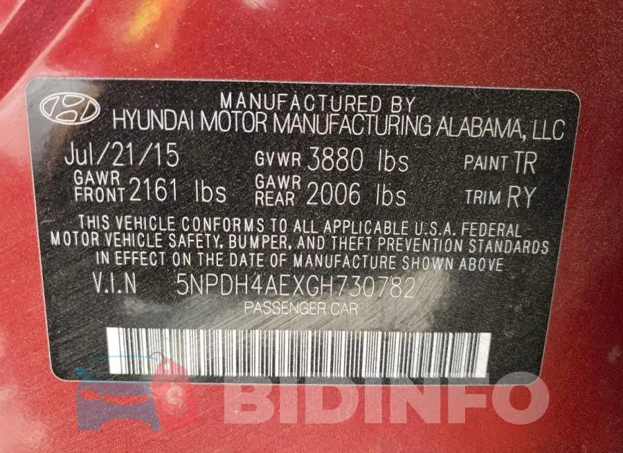 5NPDH4AEXGH730782 Photo# 12