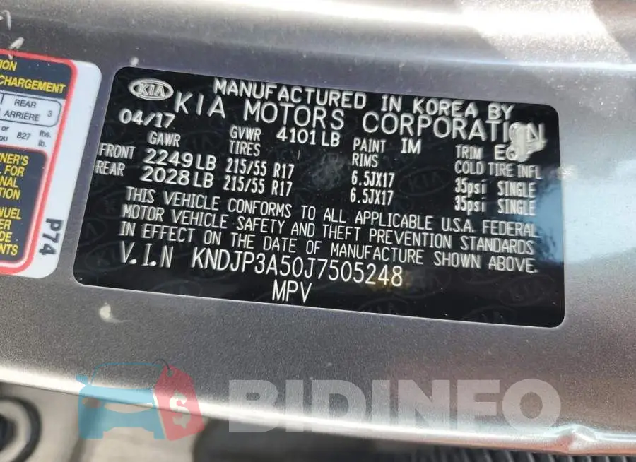 KNDJP3A50J7505248 Photo# 12