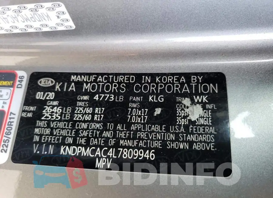KNDPMCAC4L7809946 Photo# 13