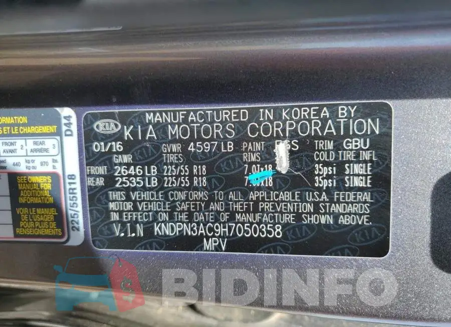 KNDPN3AC9H7050358 Photo# 12