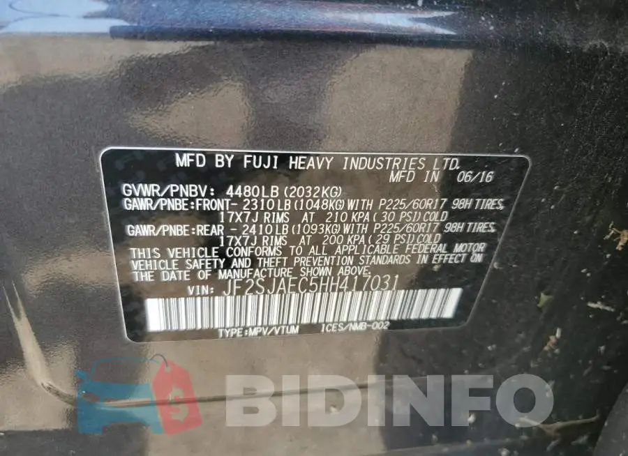 JF2SJAEC5HH417031 Photo# 12
