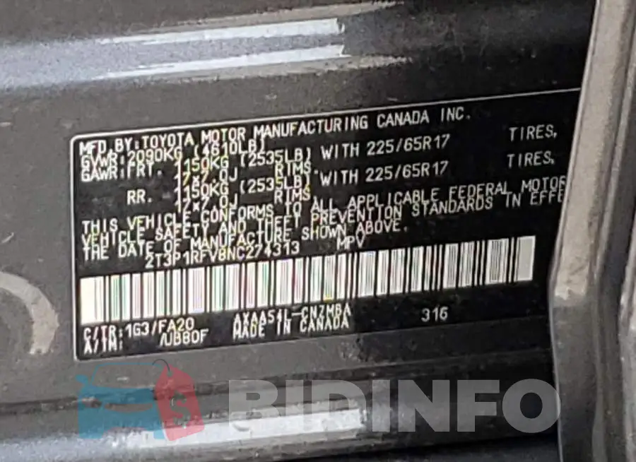 2T3P1RFV8NC274313 Photo# 12