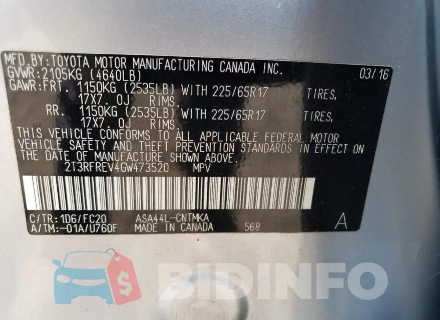 2T3RFREV4GW473520 Photo# 13