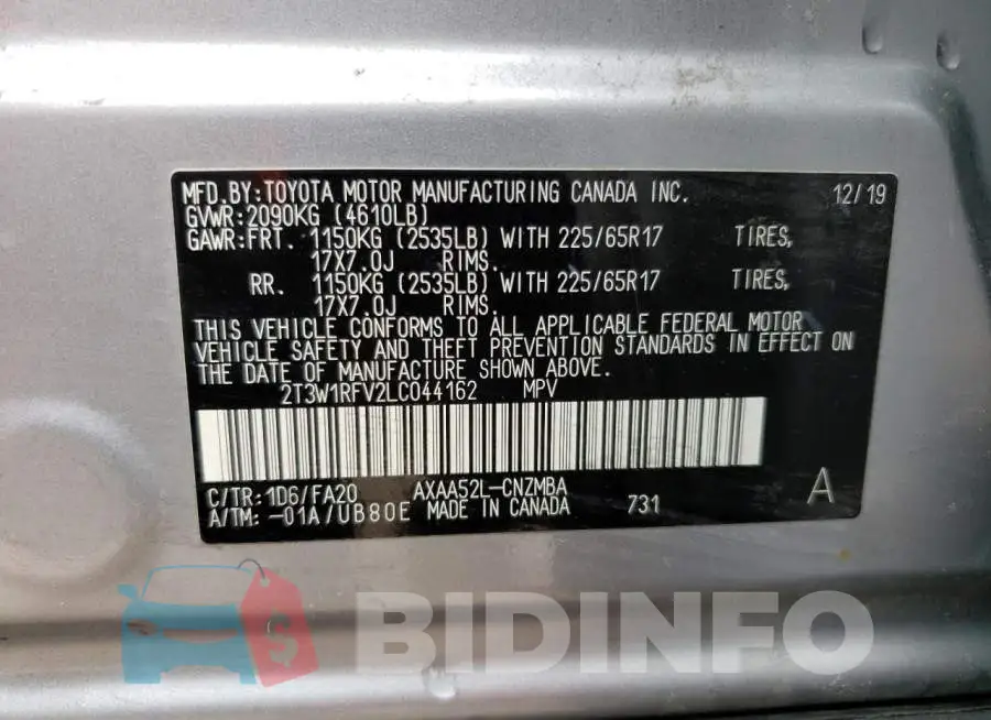2T3W1RFV2LC044162 Photo# 14