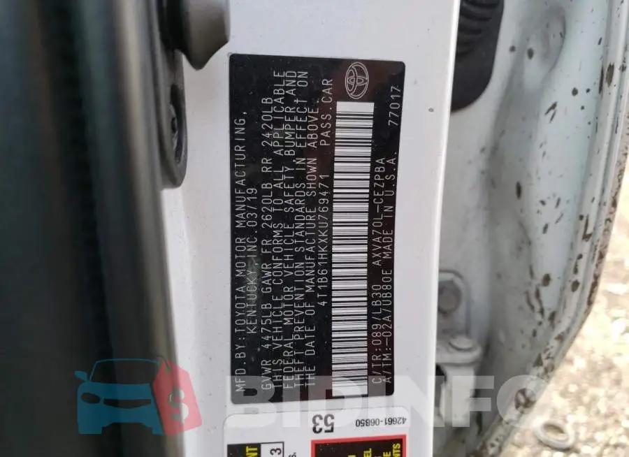 4T1B61HKXKU769471 Photo# 13