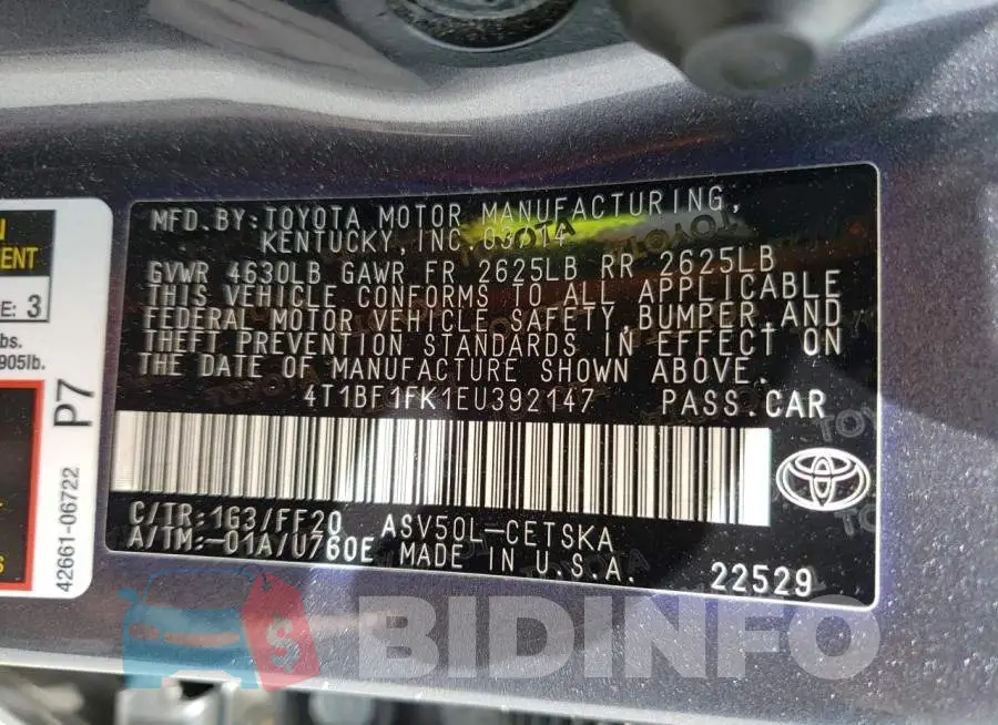 4T1BF1FK1EU392147 Photo# 12