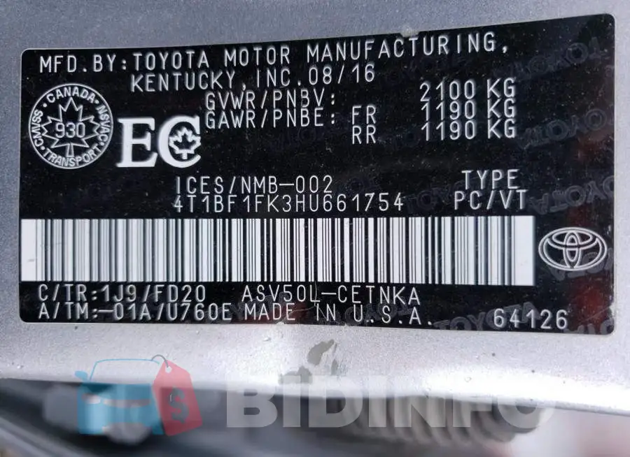 4T1BF1FK3HU661754 Photo# 13