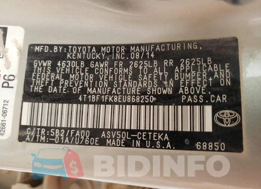 4T1BF1FK8EU868250 Photo# 12