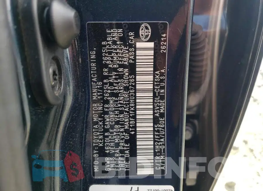 4T1BF1FK8HU367265 Photo# 12