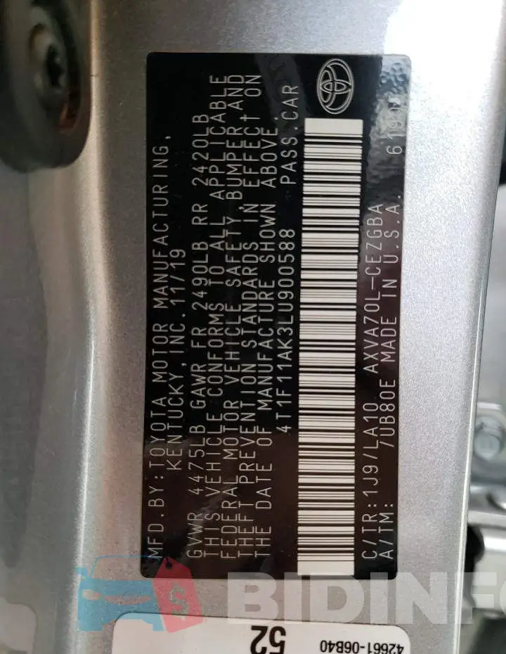 4T1F11AK3LU900588 Photo# 12