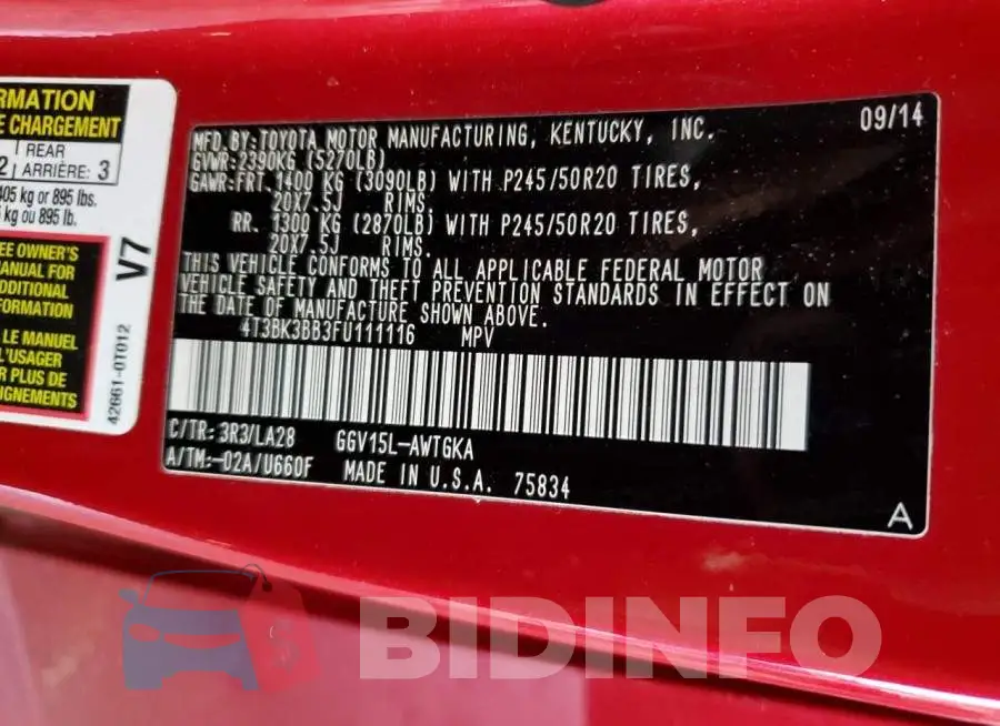 4T3BK3BB3FU111116 Photo# 12
