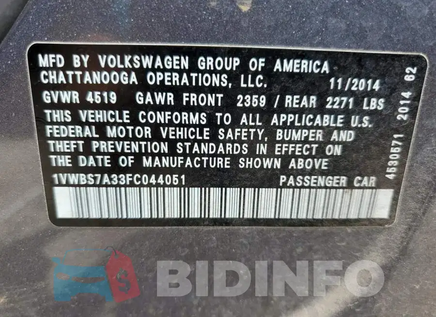 1VWBS7A33FC044051 Photo# 12