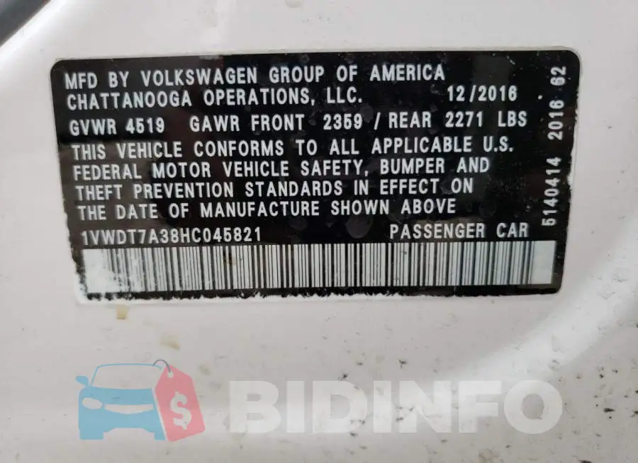 1VWDT7A38HC045821 Photo# 13