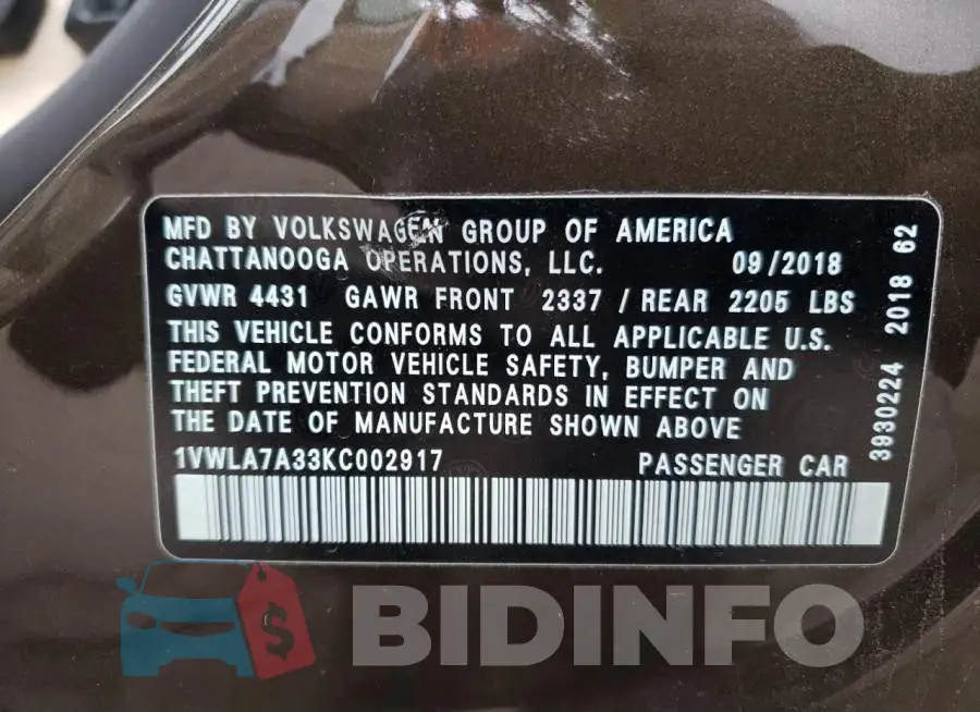 1VWLA7A33KC002917 Photo# 12