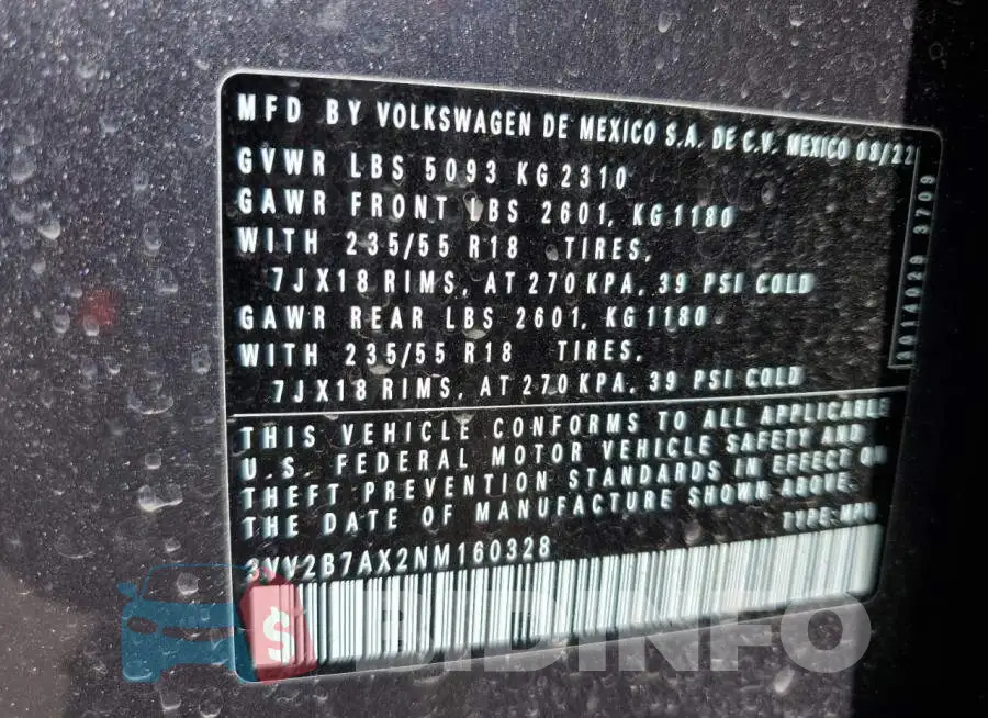 3VV2B7AX2NM160328 Photo# 13