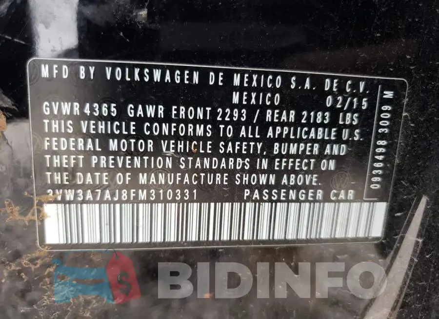 3VW3A7AJ8FM310331 Photo# 13
