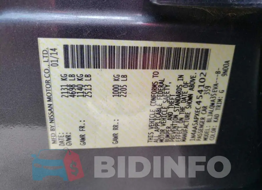 1N4AA5APXEC454102 Photo# 12
