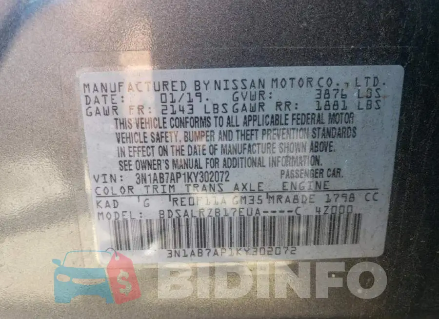 3N1AB7AP1KY302072 Photo# 12