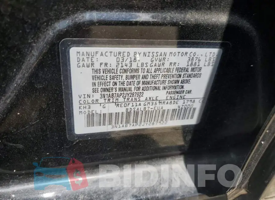 3N1AB7AP2JY287922 Photo# 12